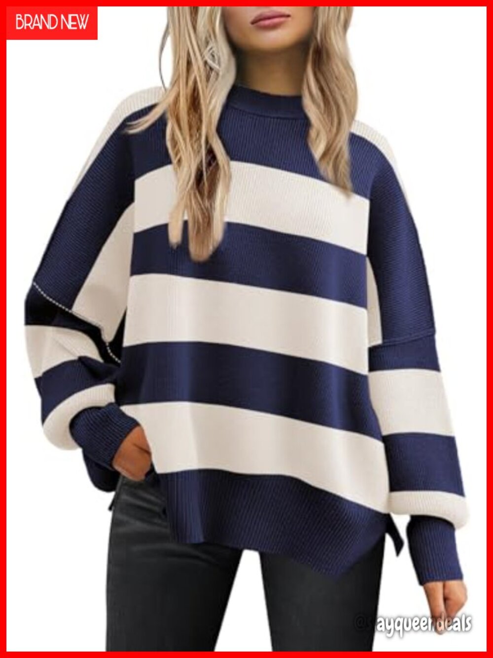 Oversized Ribbed Knit Sweater Pullover Batwing Sleeve Crew Neck Loose Fit